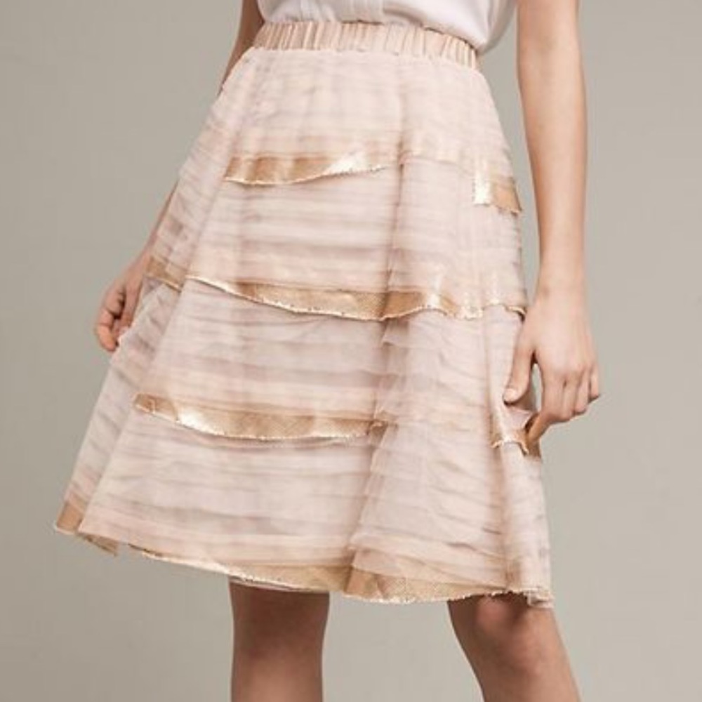 Tiny Antro Gold/Natural Metallic‎ Deva Tiered Tulle Sequins Knee Length Size S